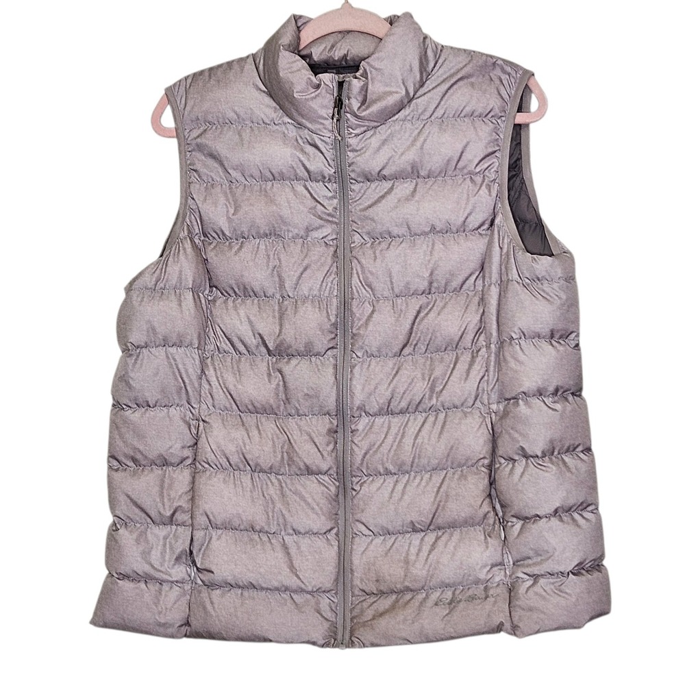Eddie Bauer Womens XL Puffer Down Feather Insulated 650 Vest Gray Lightweight
